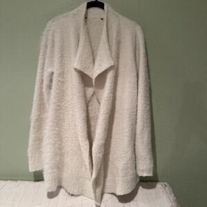 White Open Front Cardigan With Slash Pockets Classic, Career Wear, Academia S
